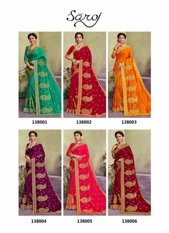 SAROJ  SUDHA Latest Fancy Designer Wedding Wear Vichitra Silk with Heavy Embroidery and Diamonds work Saree Collection